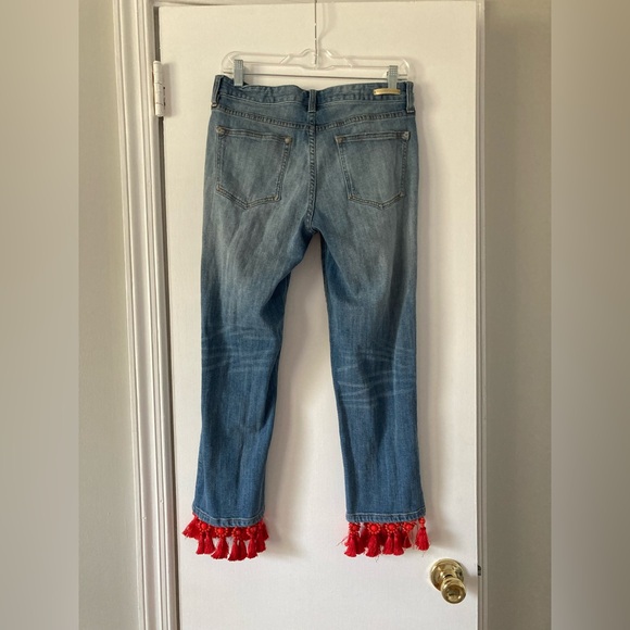 Anthropologie Pilcro and the Letterpress Slim Boyfriend Red Tassel Cropped Jeans - Picture 9 of 12